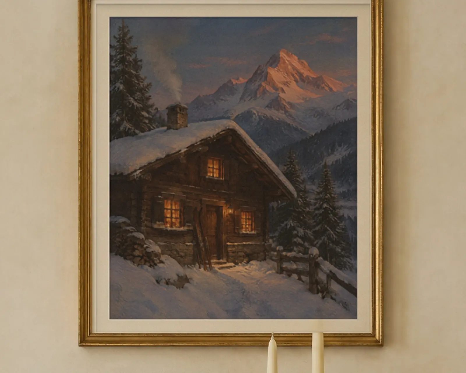 Alpine Chalet Print, shown in a second room