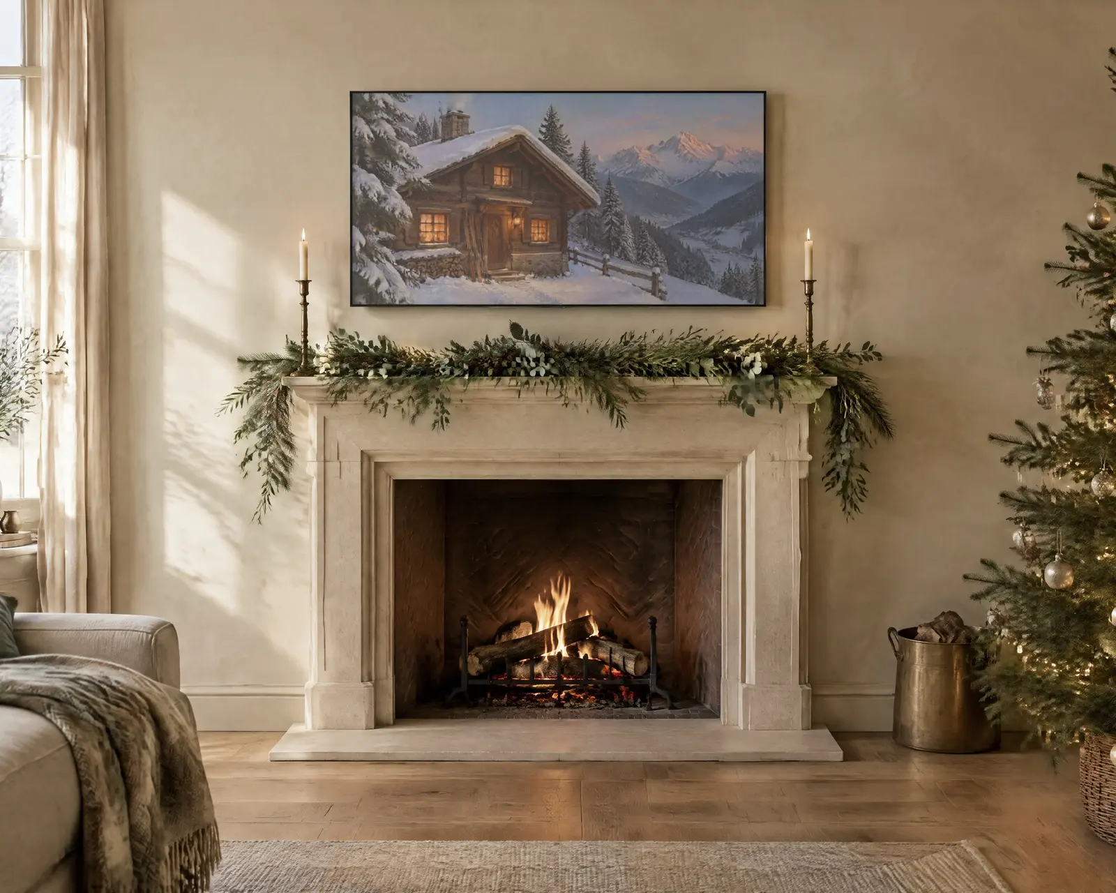 Apres Ski Frame TV Art Set of 7, shown in a second room