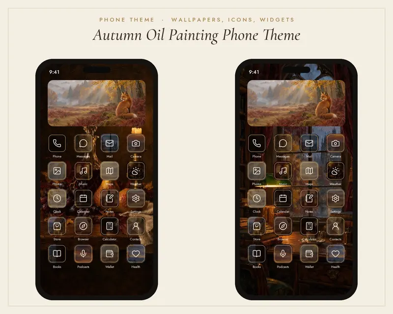 Autumn Phone Theme, App Icons, Widgets and Wallpapers, shown in a room