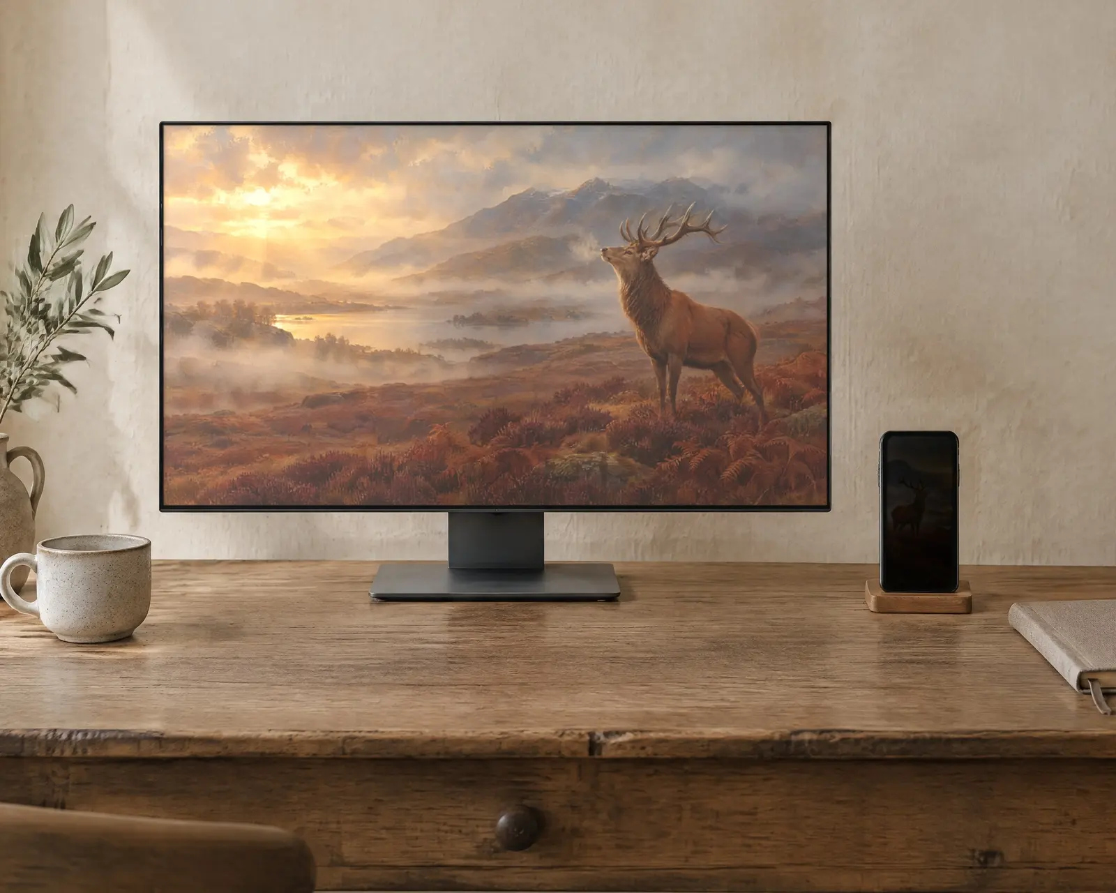 Autumn Stag Wallpaper, shown in a second room