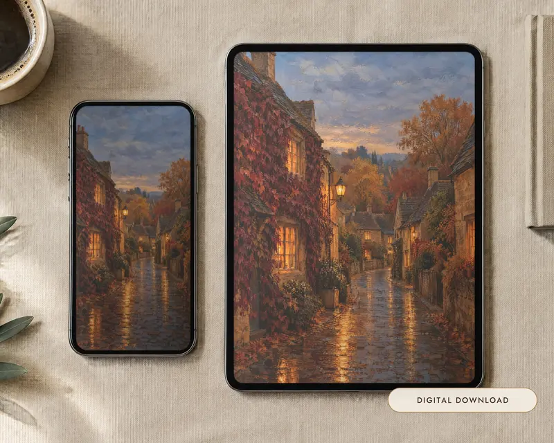 Autumn Village Wallpaper, shown in a room