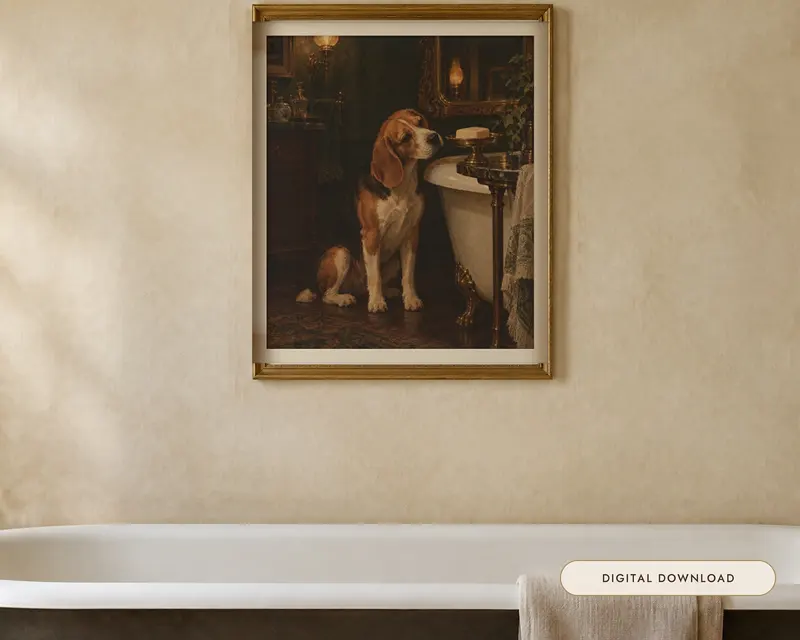 Beagle Bathroom Wall Art, shown in a room