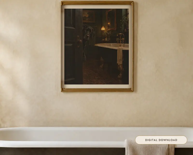 Black Labrador Bathroom Wall Art, shown in a room