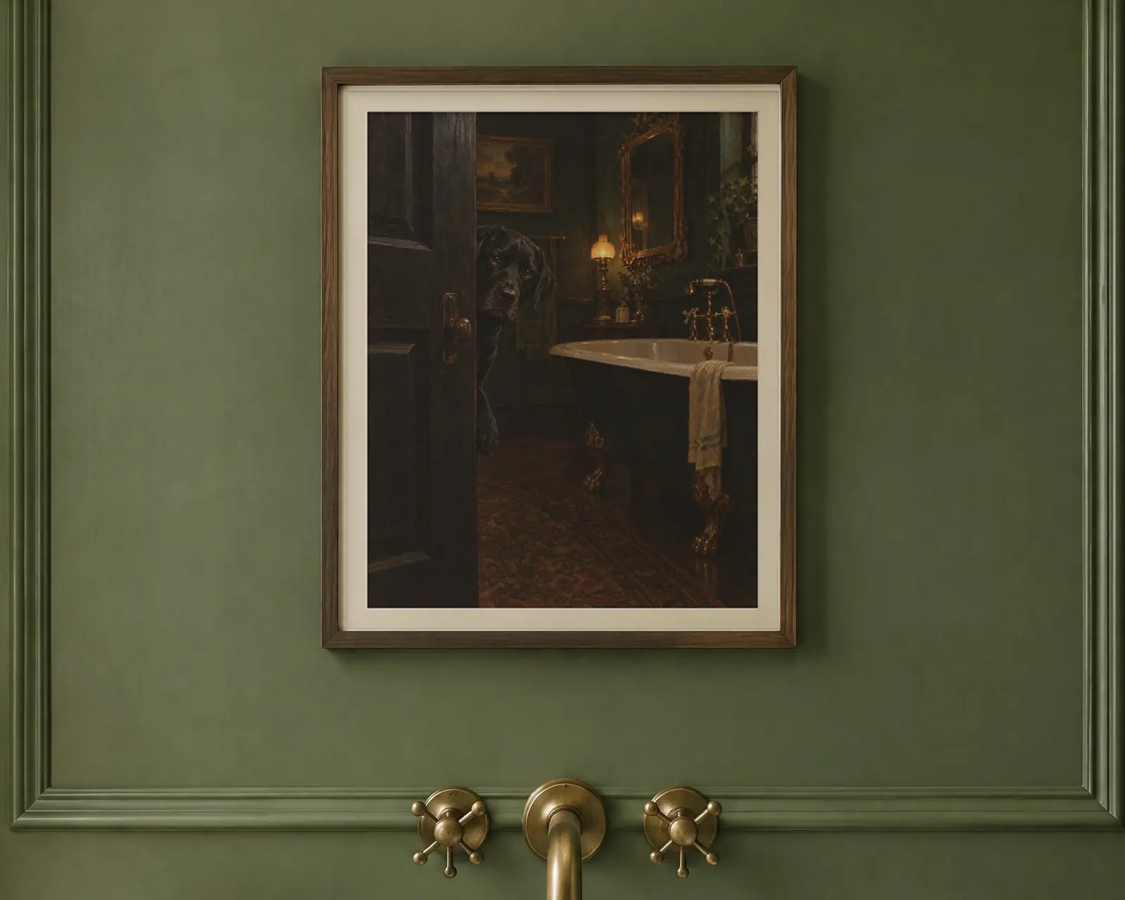 Black Labrador Bathroom Wall Art, shown in a second room