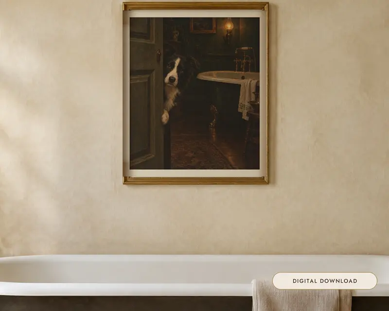 Border Collie Bathroom Wall Art, shown in a room
