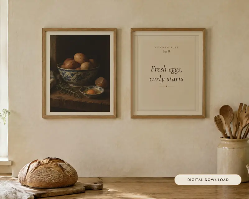 Bowl of Eggs Kitchen Print Set of 2, shown in a room