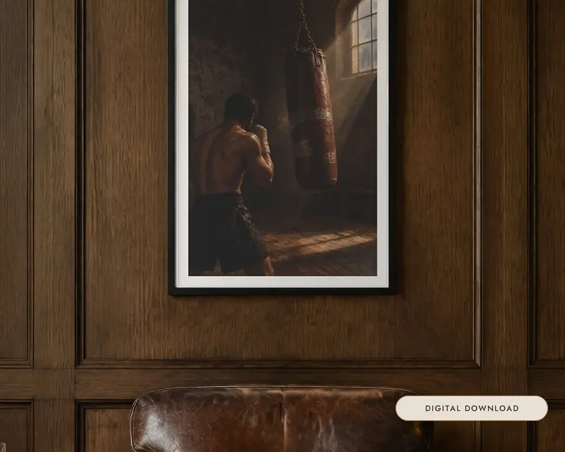 Boxing Oil Painting Print, shown in a room