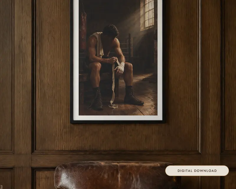 Boxing Oil Painting Print, shown in a room