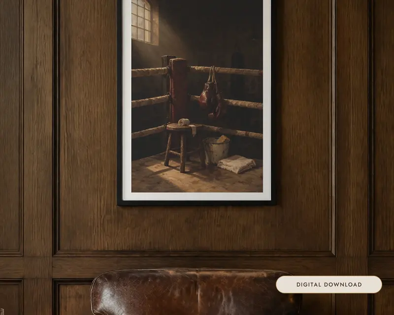 Boxing Ring Oil Painting Print, shown in a room