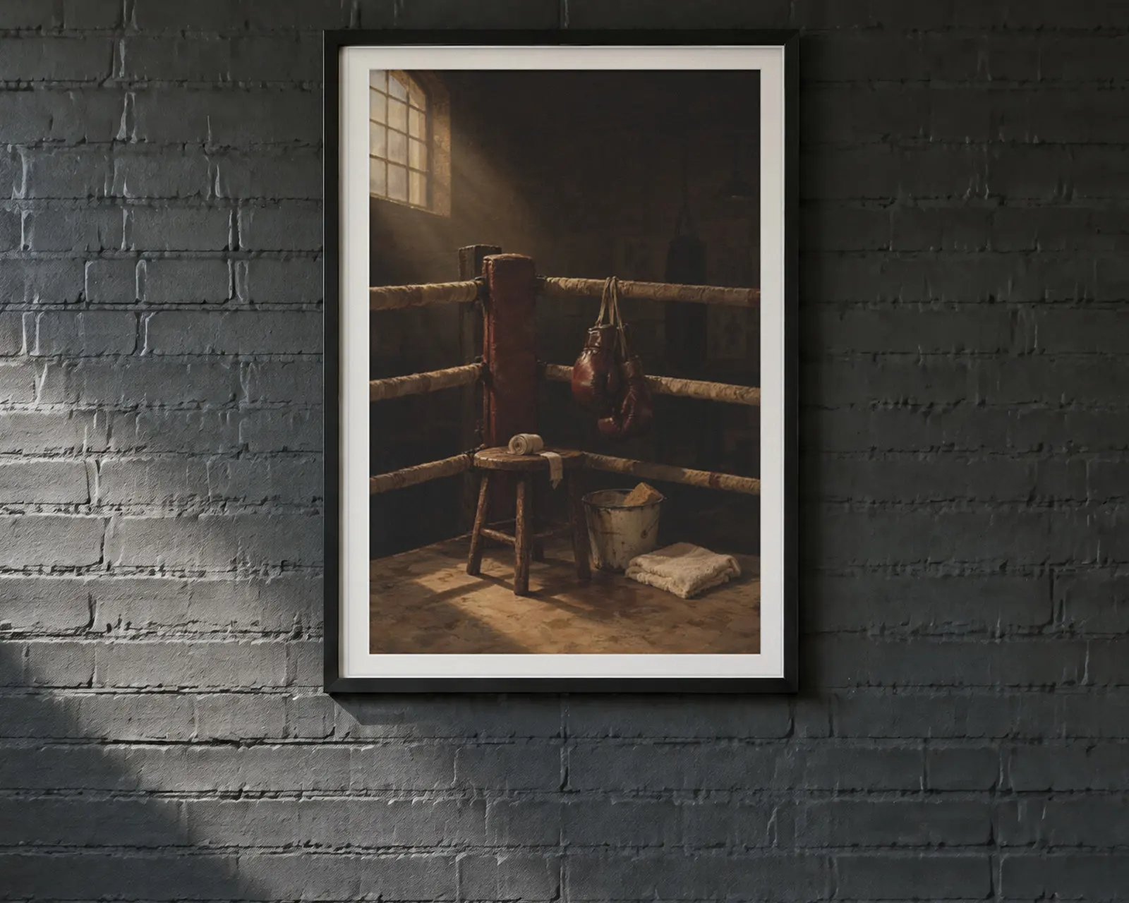 Boxing Ring Oil Painting Print, shown in a second room