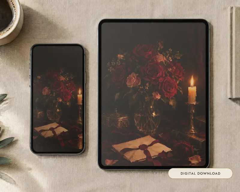 Candlelit Roses Wallpaper, shown in a room