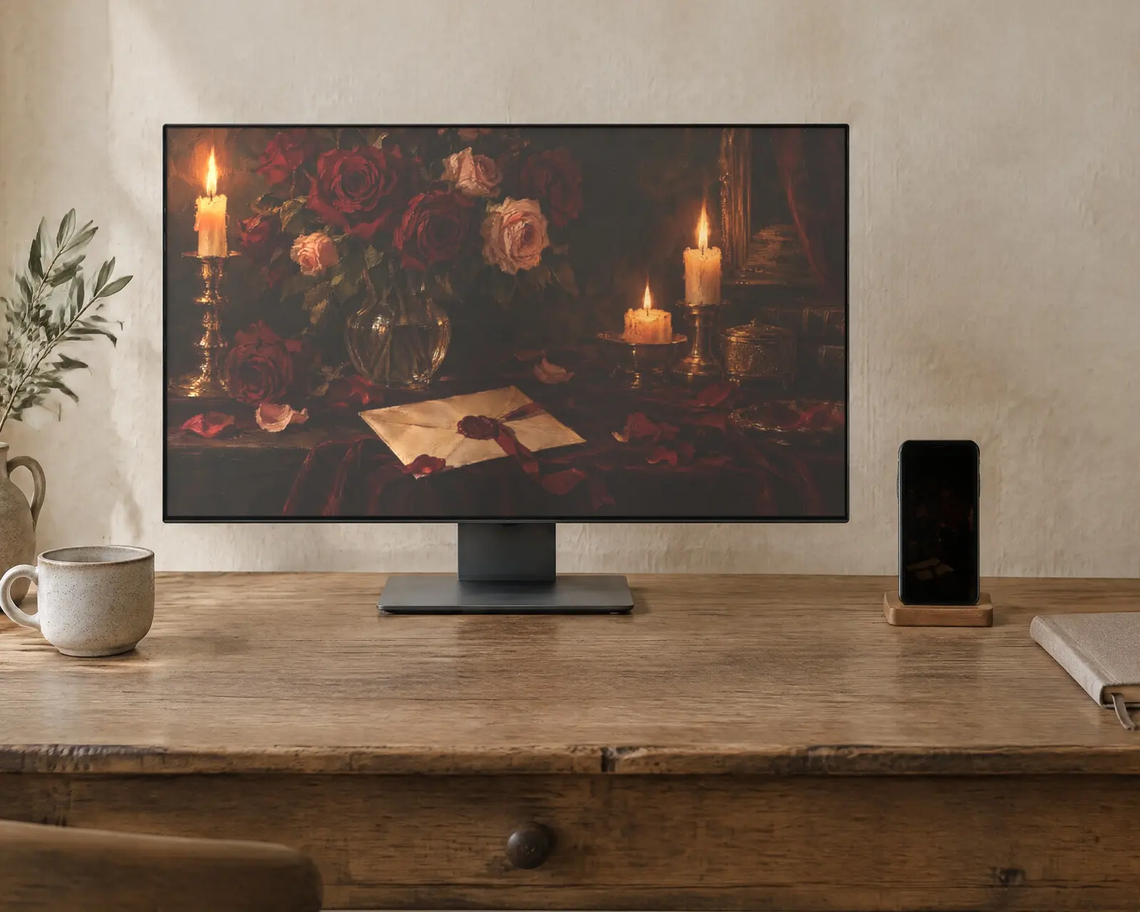 Candlelit Roses Wallpaper, shown in a second room