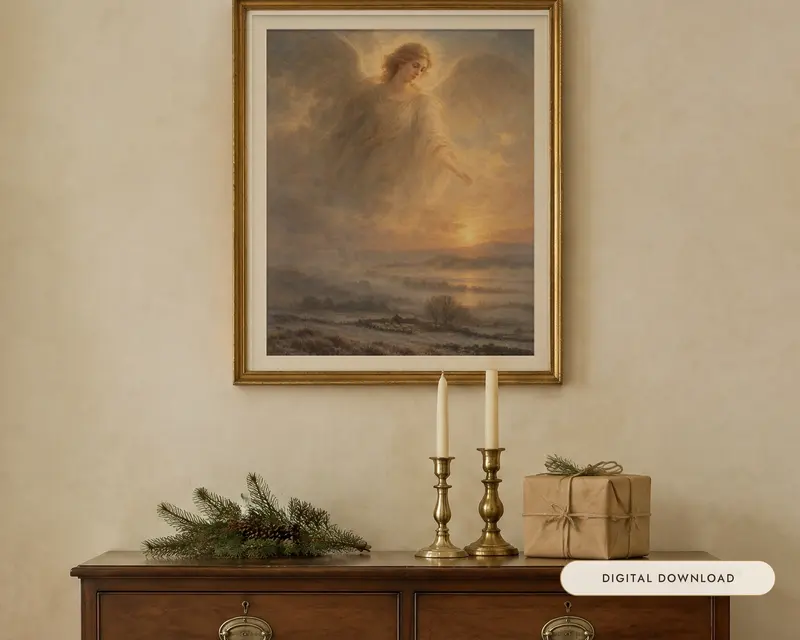 Christmas Angel Print, shown in a room
