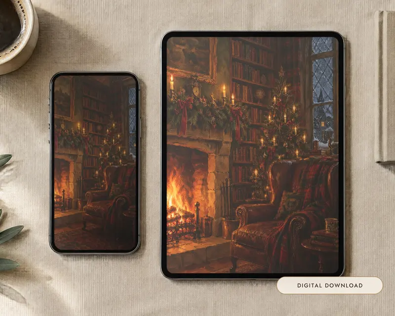 Christmas Fireside Wallpaper, shown in a room
