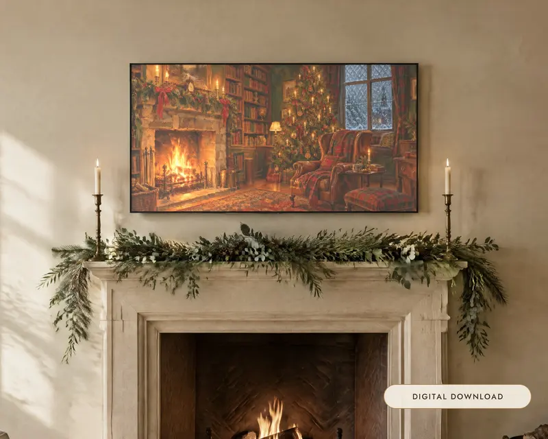 Christmas Frame TV Art and Phone Wallpaper Set, 7 Paintings, shown in a room