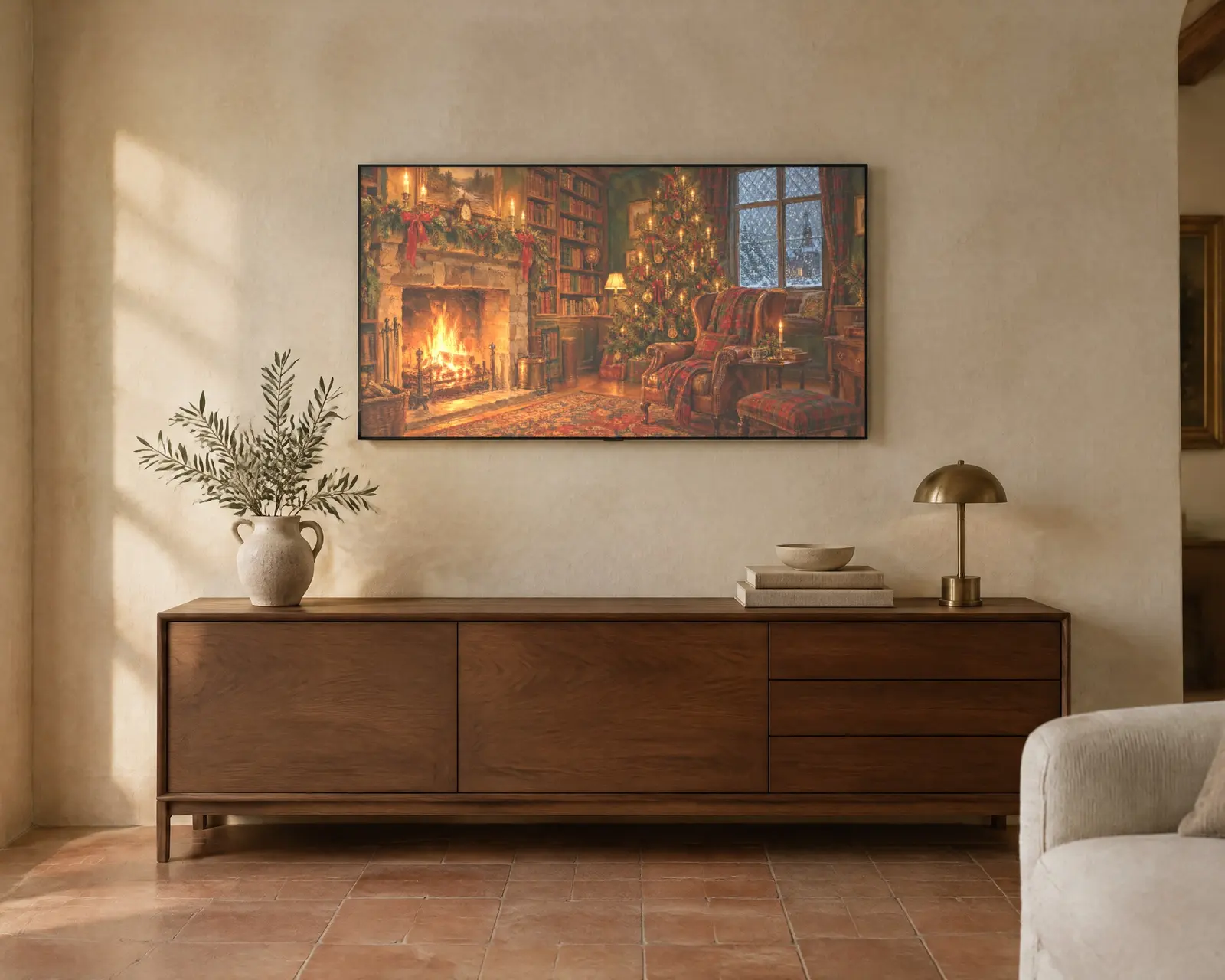 Christmas Frame TV Art and Phone Wallpaper Set, 7 Paintings, shown in a second room