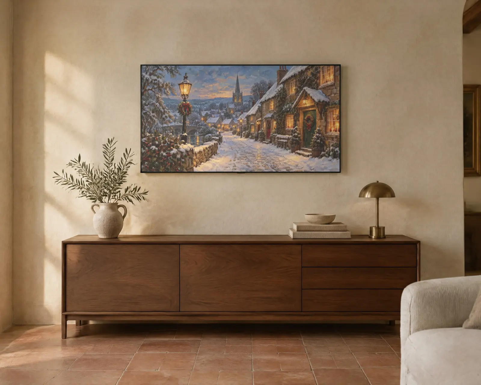 Christmas Frame TV Art Set of 7, shown in a second room