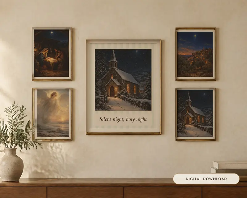 Christmas Nativity Prints Set of 4, shown in a room