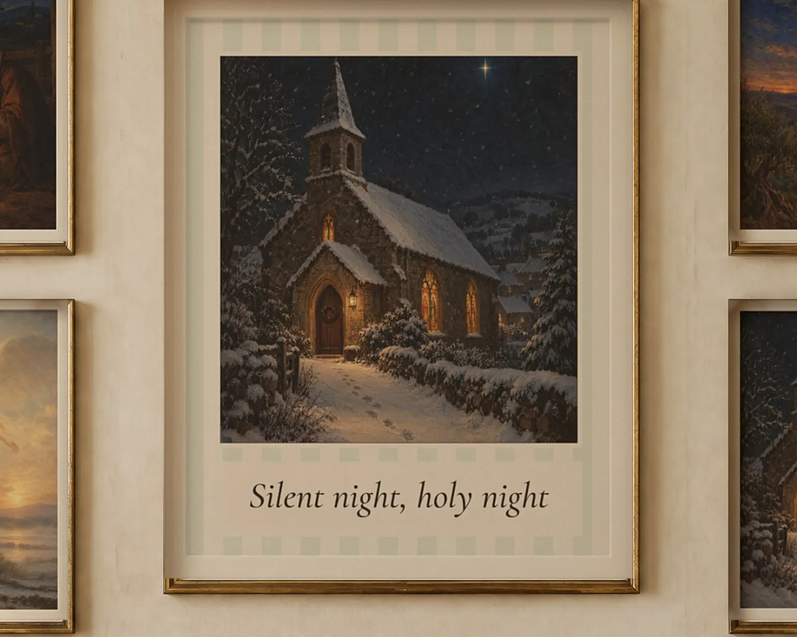 Christmas Nativity Prints Set of 4, shown in a second room