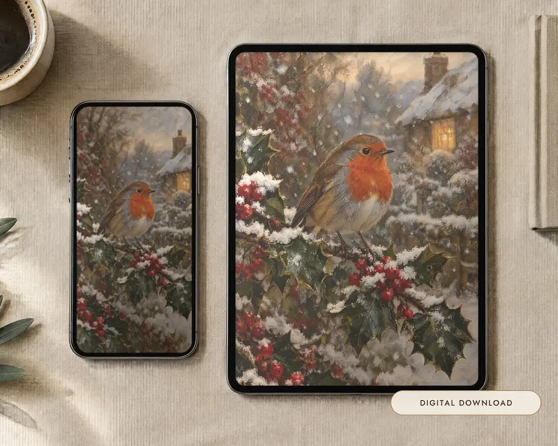 Christmas Robin Wallpaper, shown in a room