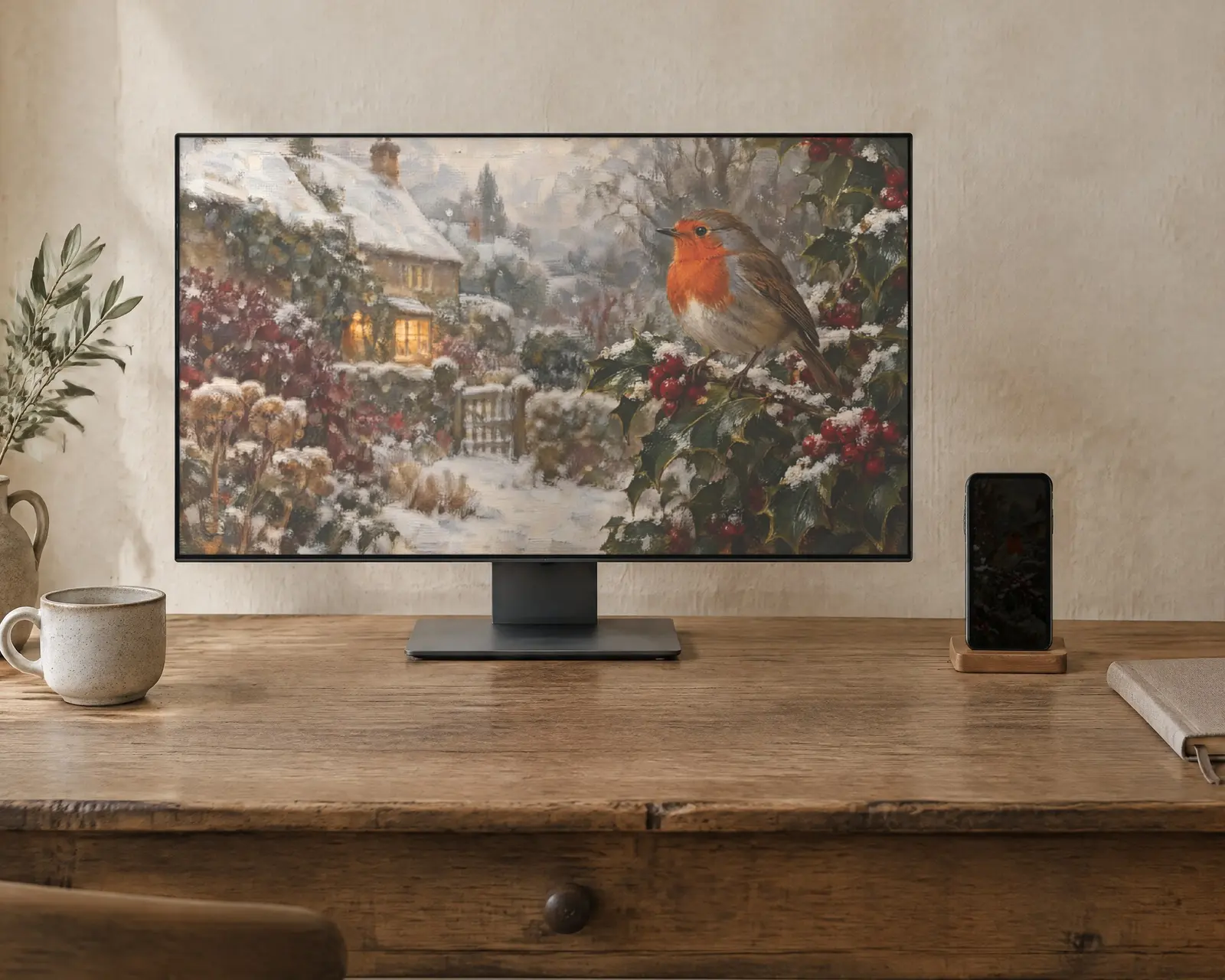 Christmas Robin Wallpaper, shown in a second room