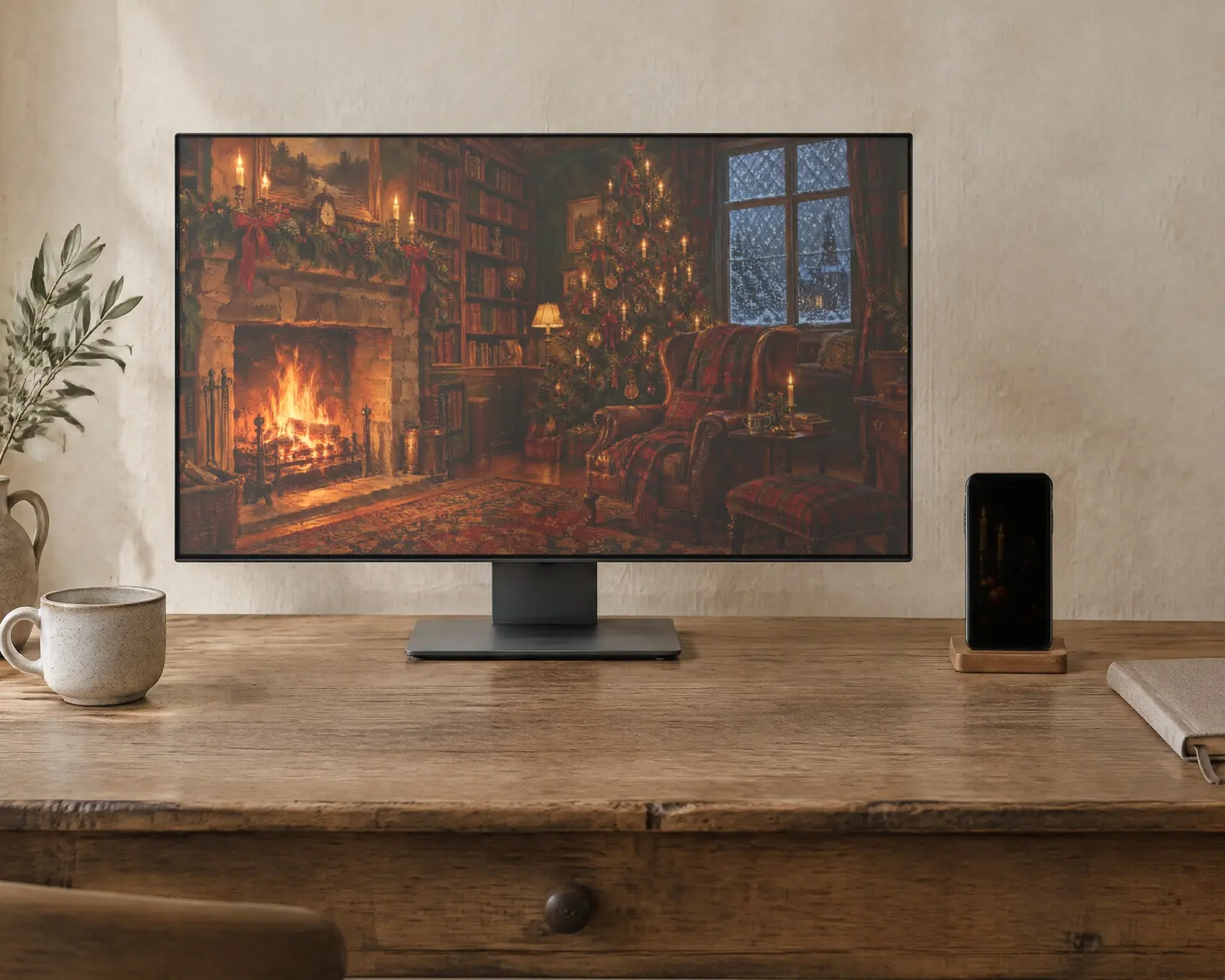 Christmas Wallpaper Bundle, 7 Oil Paintings, shown in a second room