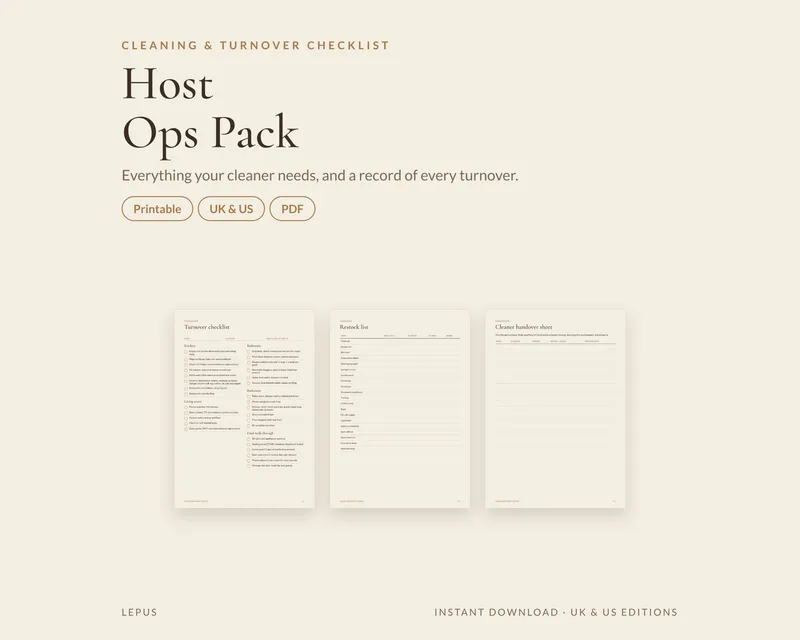 Cleaning checklist and host ops pack, template preview