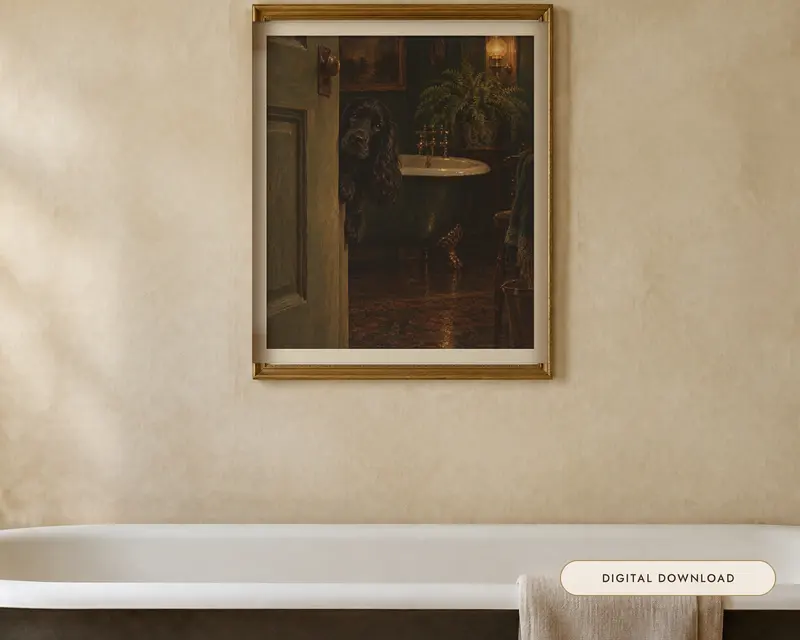 Cocker Spaniel Bathroom Wall Art, shown in a room