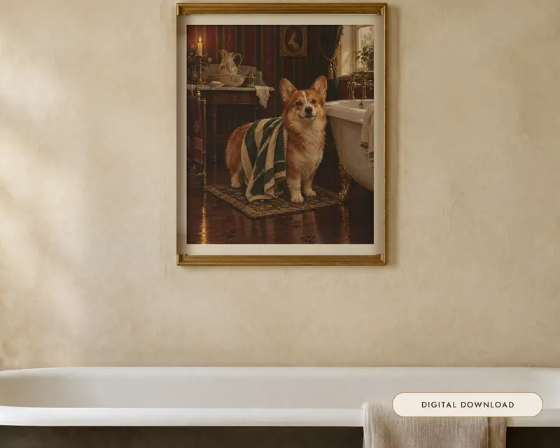 Corgi Bathroom Wall Art, shown in a room