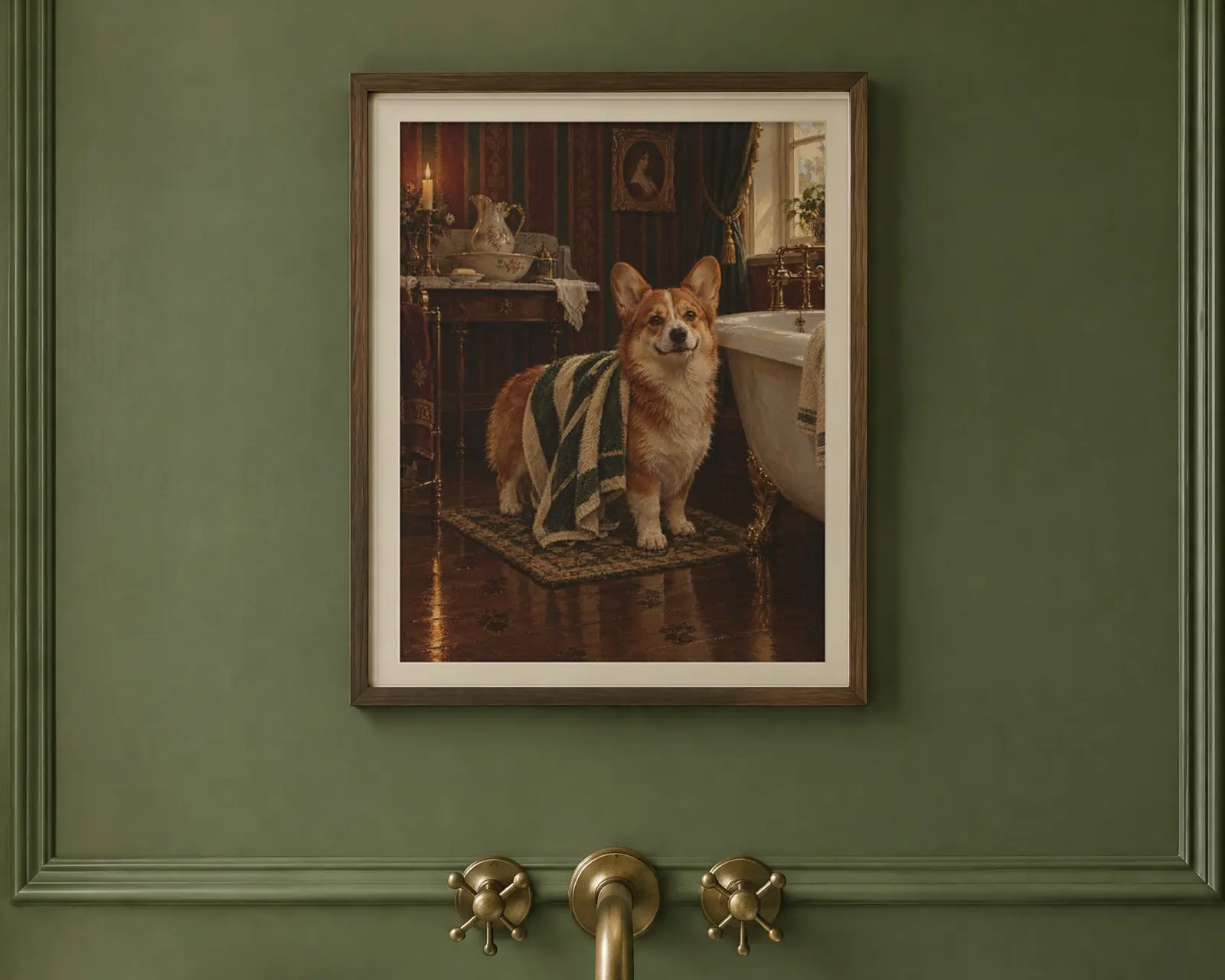 Corgi Bathroom Wall Art, shown in a second room