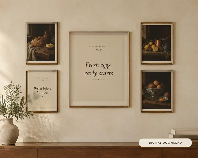 Cottage Kitchen Wall Art Set of 6, shown in a room