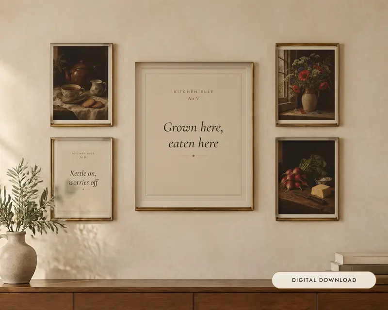 Cottage Kitchen Wall Art Set of 6 (second edition), shown in a room