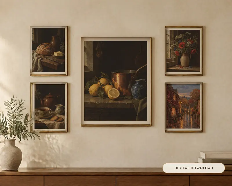 Cottagecore Gallery Wall Set of 5, shown in a room