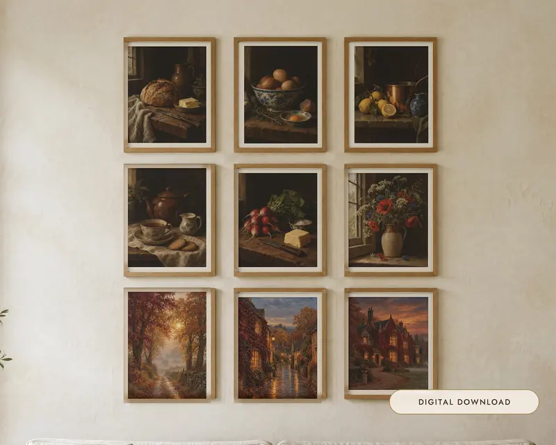Cottagecore Gallery Wall Set of 9, shown in a room