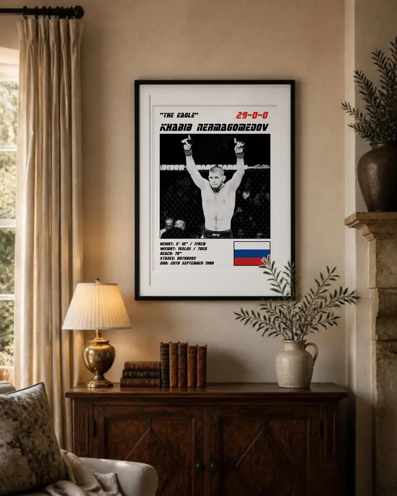 Custom MMA Fighter Poster, shown in a room