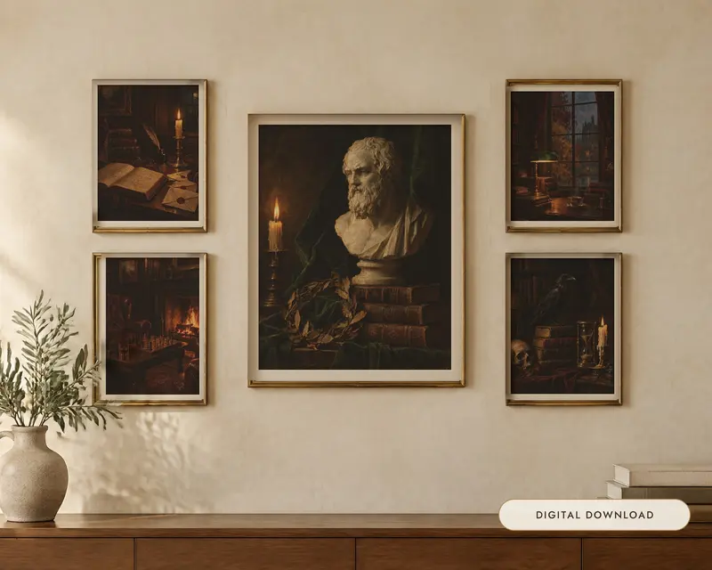 Dark Academia Gallery Wall Set of 5, shown in a room