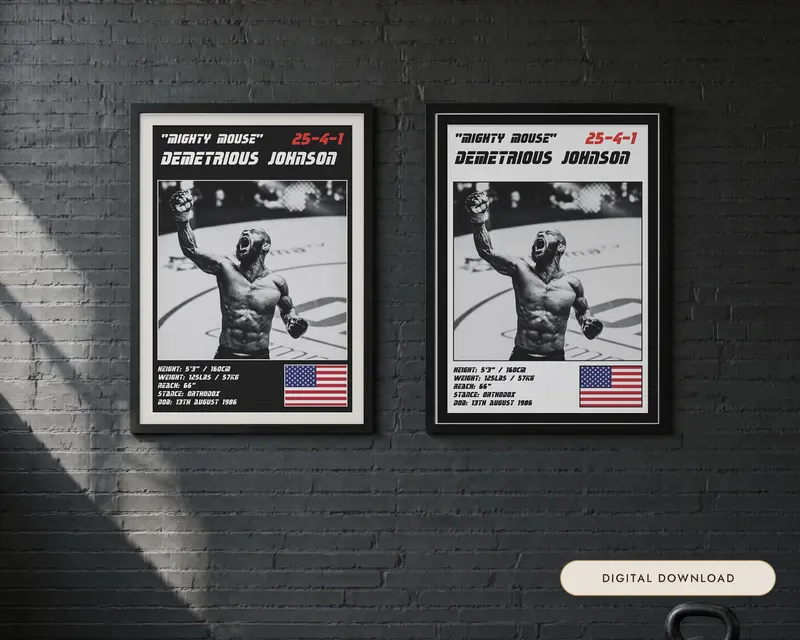 Demetrious Johnson MMA Poster, shown in a room