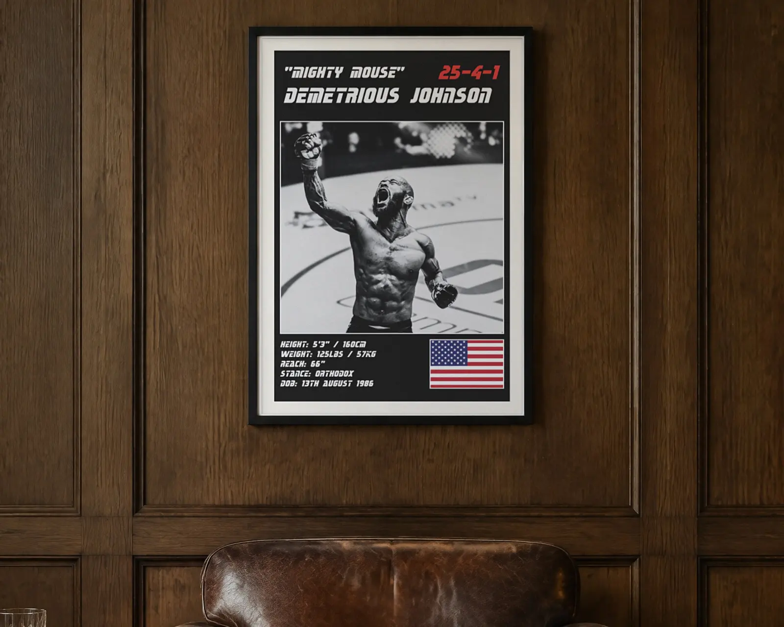 Demetrious Johnson MMA Poster, shown in a second room