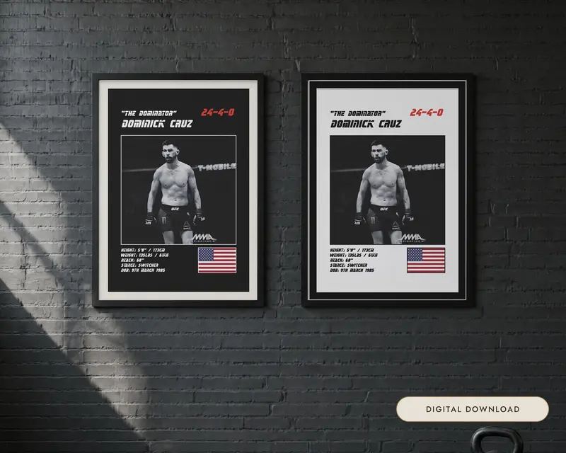 Dominick Cruz MMA Poster, shown in a room