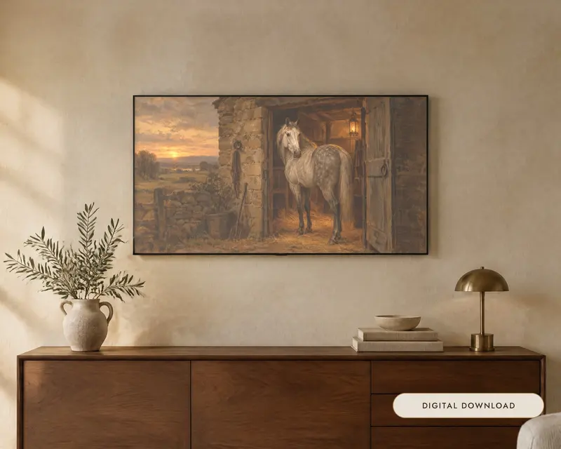 Equestrian Frame TV Art Set of 6, shown in a room