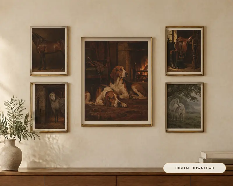 Equestrian Gallery Wall Set of 5, shown in a room