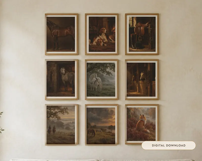 Equestrian Gallery Wall Set of 9, shown in a room