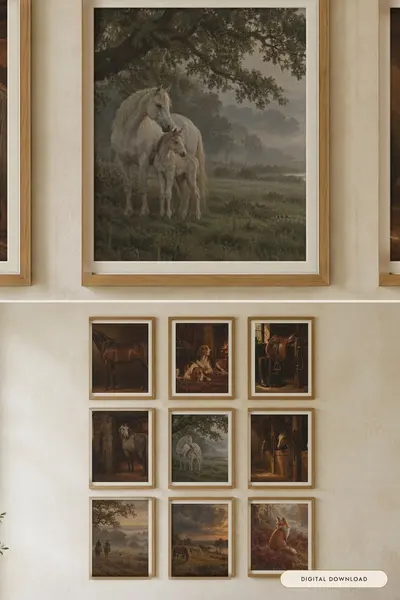 Equestrian gallery wall, shown in a room