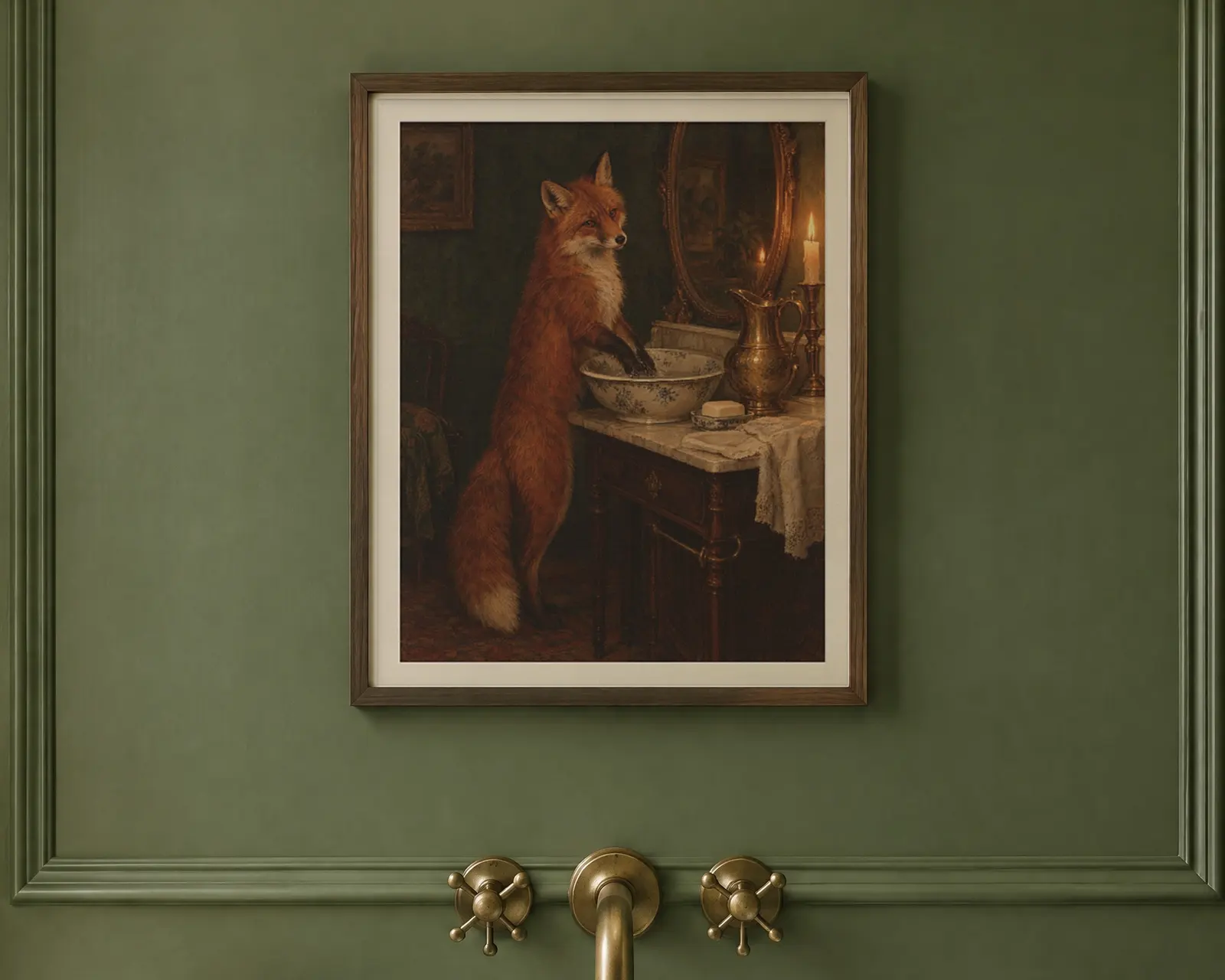 Fox at the Washstand Print, shown in a second room