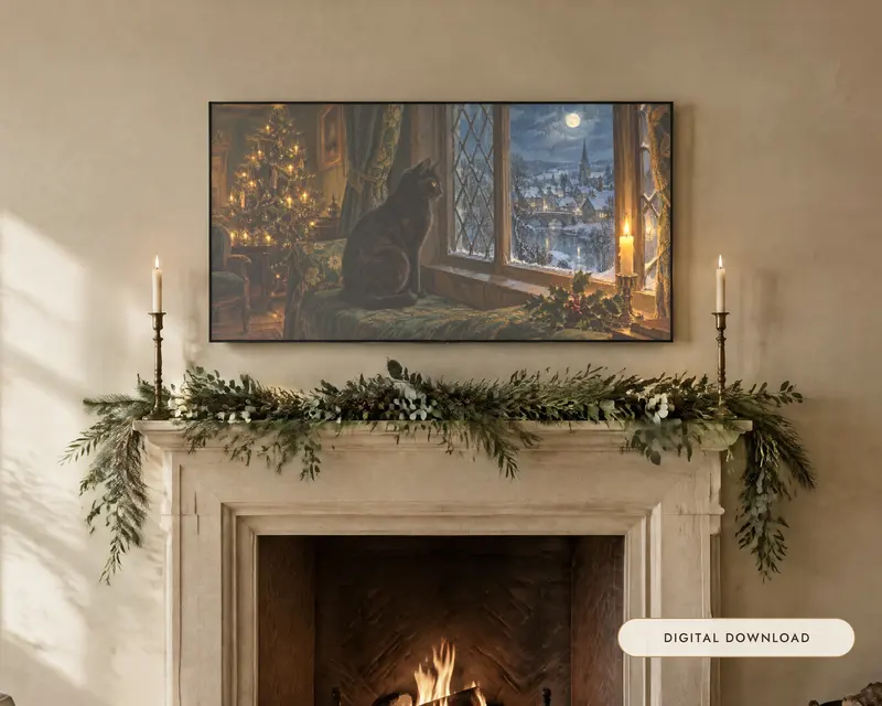 Black Cat at Christmas, shown in a room