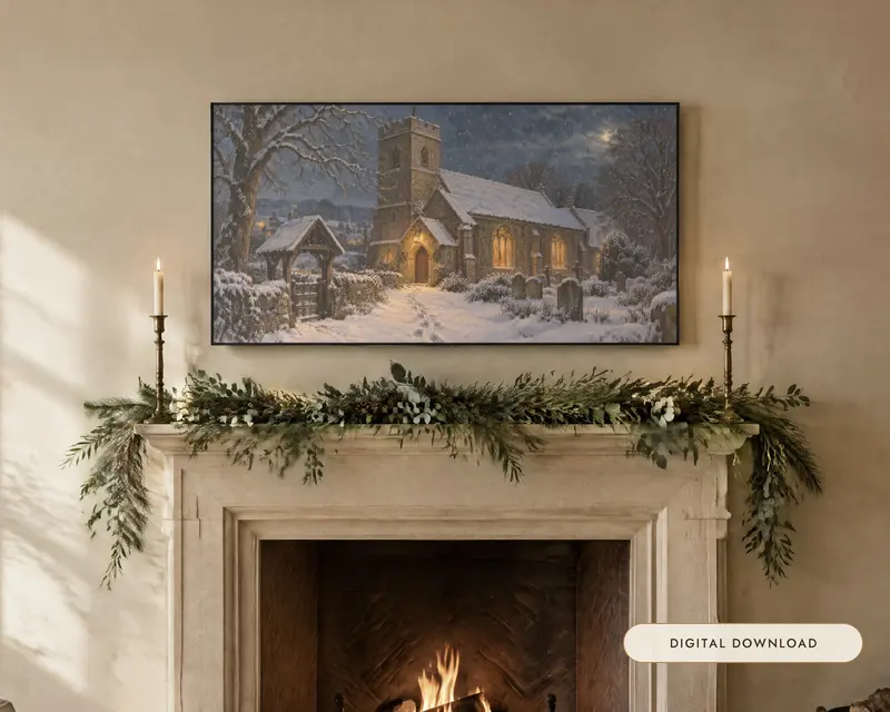 Village Church on Christmas Eve, shown in a room