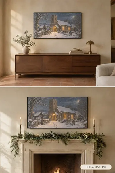 Village Church on Christmas Eve, shown in a room