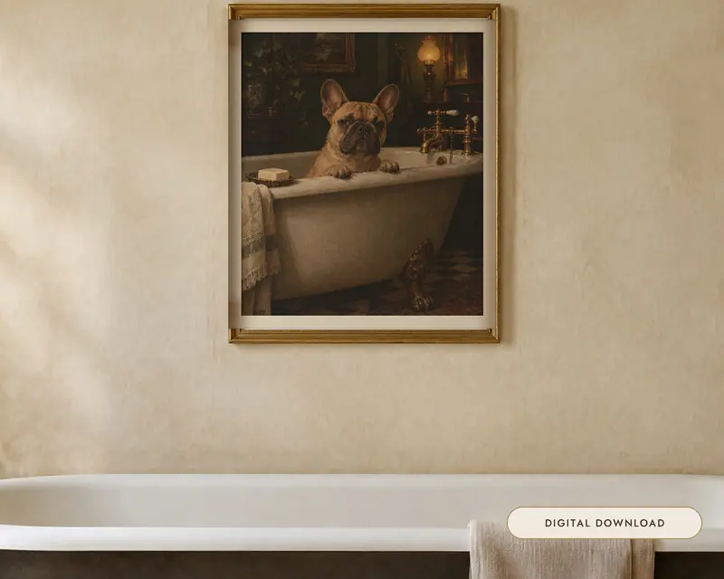 French Bulldog Bathroom Wall Art, shown in a room