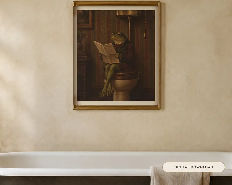 Frog on the Loo Print, shown in a room
