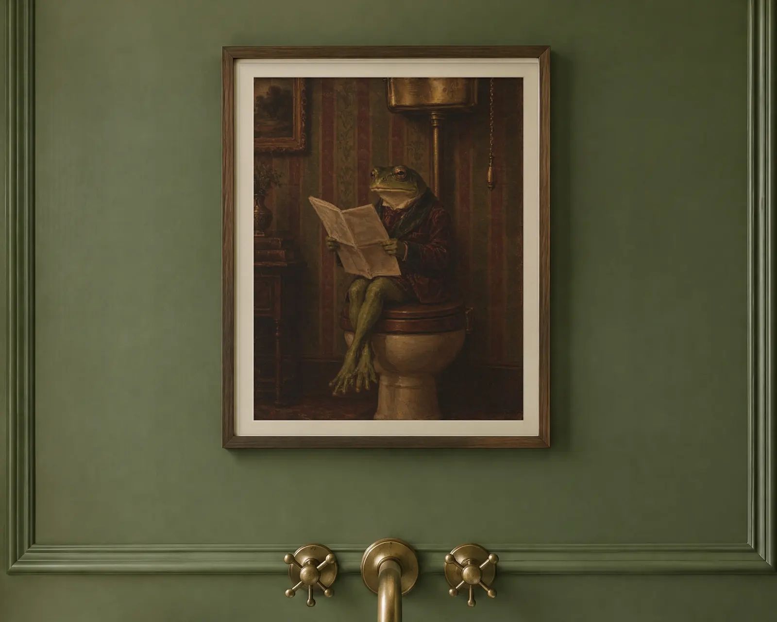 Frog on the Loo Print, shown in a second room